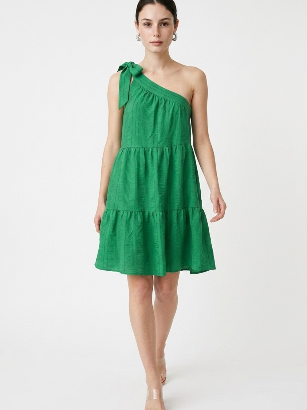 SHEIN | NEW Kelly Green One-Shoulder Tiered Dress with Tie Strap Women’s Size L
